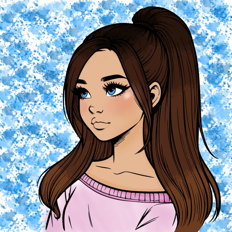 realistic girl with a high ponytail