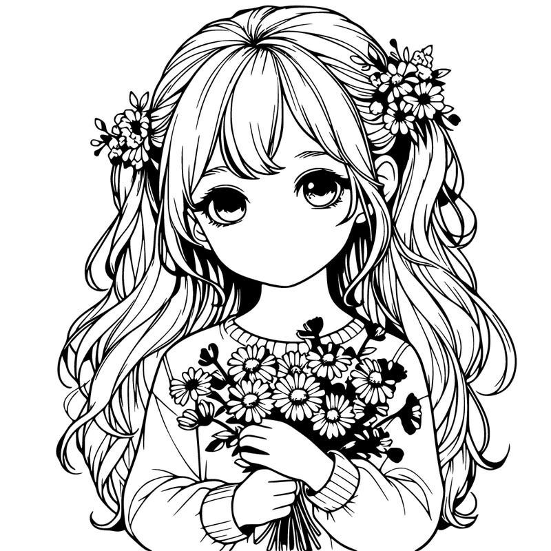 realistic little girl with flowers in her hands