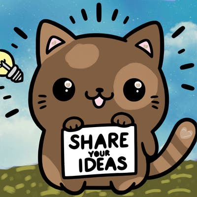 a cute cat saying share your ideas