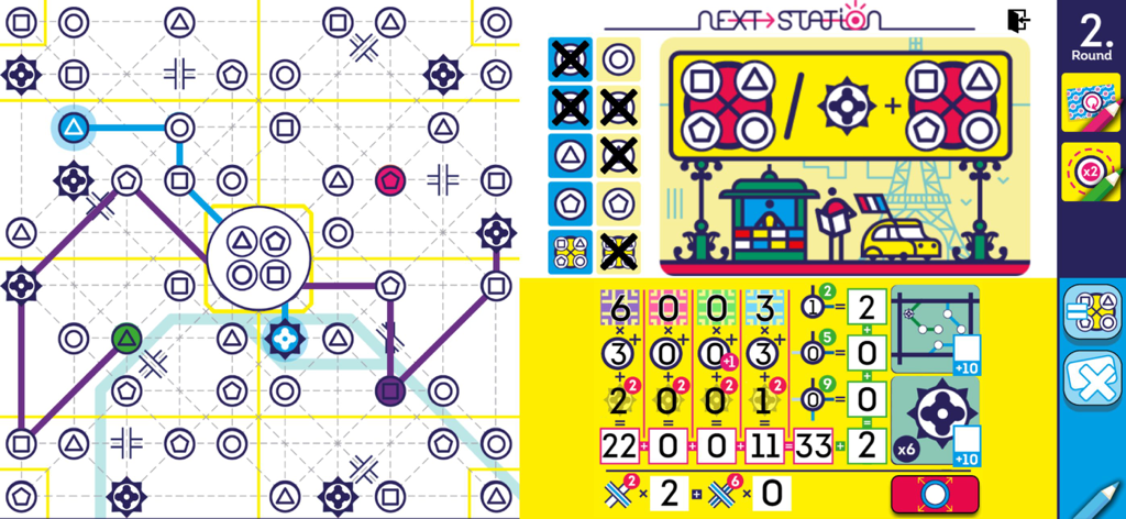 Next Station - Paris - Gameplay-Bildschirmaufnahme von Next Station Paris, die die U-Bahn-Karte und die Punkteliste zeigt
