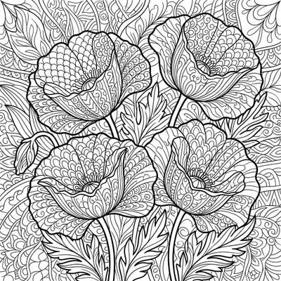 Discover the calming beauty of our Zentangle Poppies coloring page, featuring sunny flowers blooming with intricate patterns. This unique design offers a peaceful and engaging artistic escape for all skill levels.