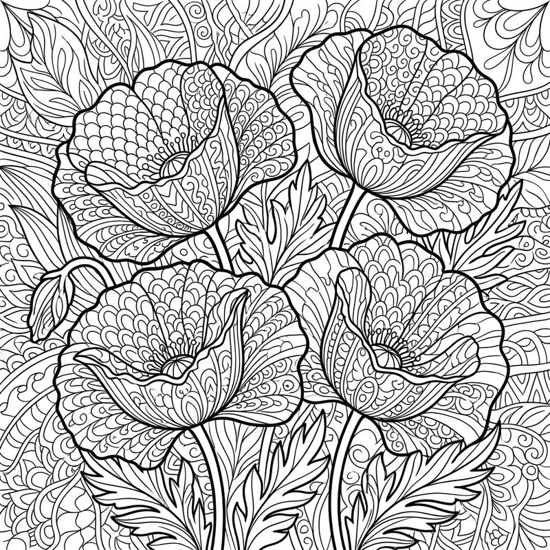 Discover the calming beauty of our Zentangle Poppies coloring page, featuring sunny flowers blooming with intricate patterns. This unique design offers a peaceful and engaging artistic escape for all skill levels.