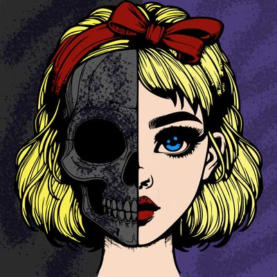 realistic girl with half skull mask