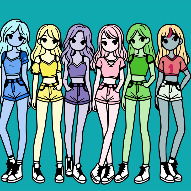 a group of girls wearing crop tops and shorts