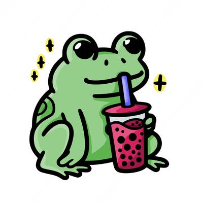 frog drinking boba tea