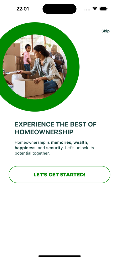ooba home loan app - Ooba home loan app onboarding screen showcasing the benefits of homeownership.