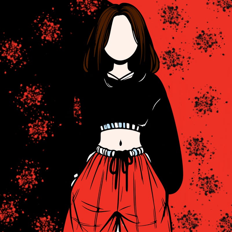 realistic girl faceless with baggy pants and a crop top