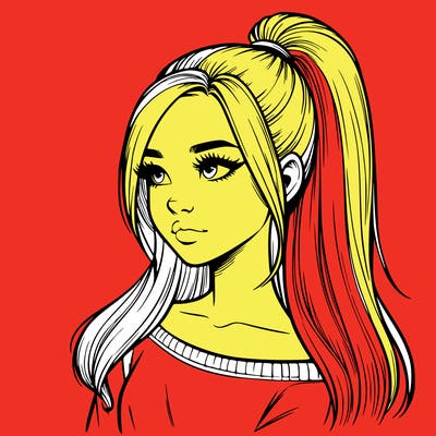 realistic girl with a high ponytail