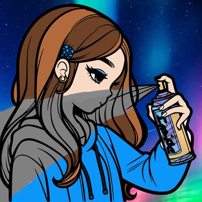 a realistic girl spray painting