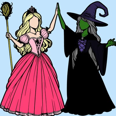 detailed realistic split of a princess and a witch