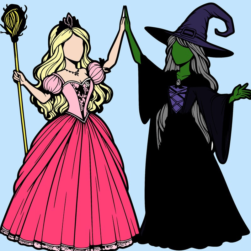 detailed realistic split of a princess and a witch