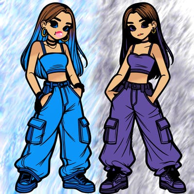2 teen girls wearing baggy cargo jeans and crop tops