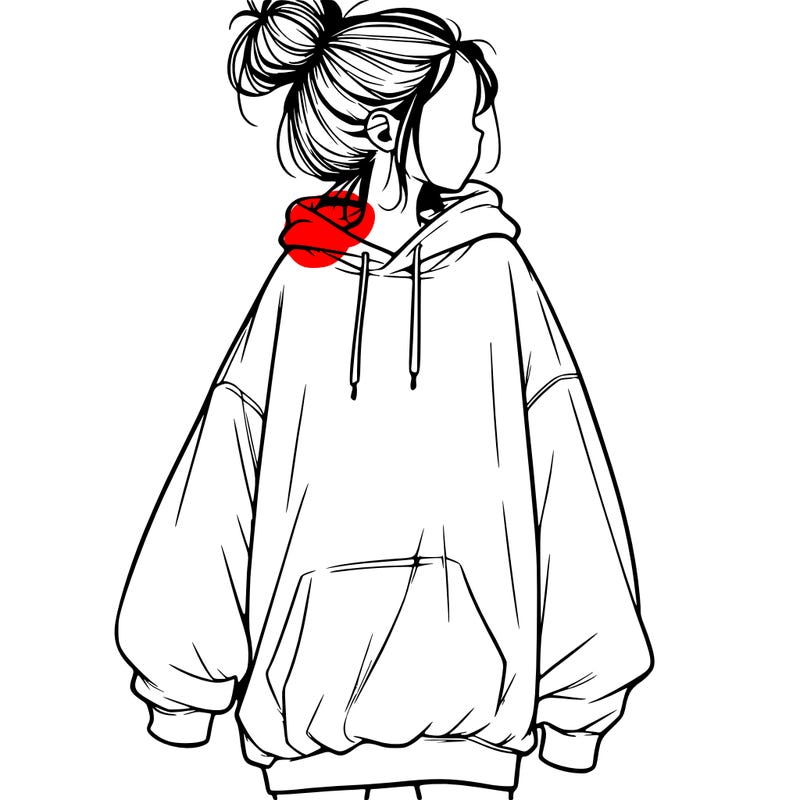 realistic girl with a oversized sweatshirt on and a bun