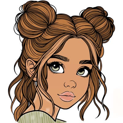 realistic girl with hair buns on her head