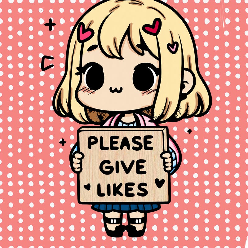 girl holding a sign that says “please give likes”