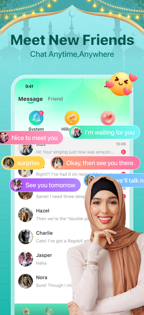 Hilla - Group Voice Chat Room - Hilla app screenshot showing the messaging interface and features for meeting new friends globally