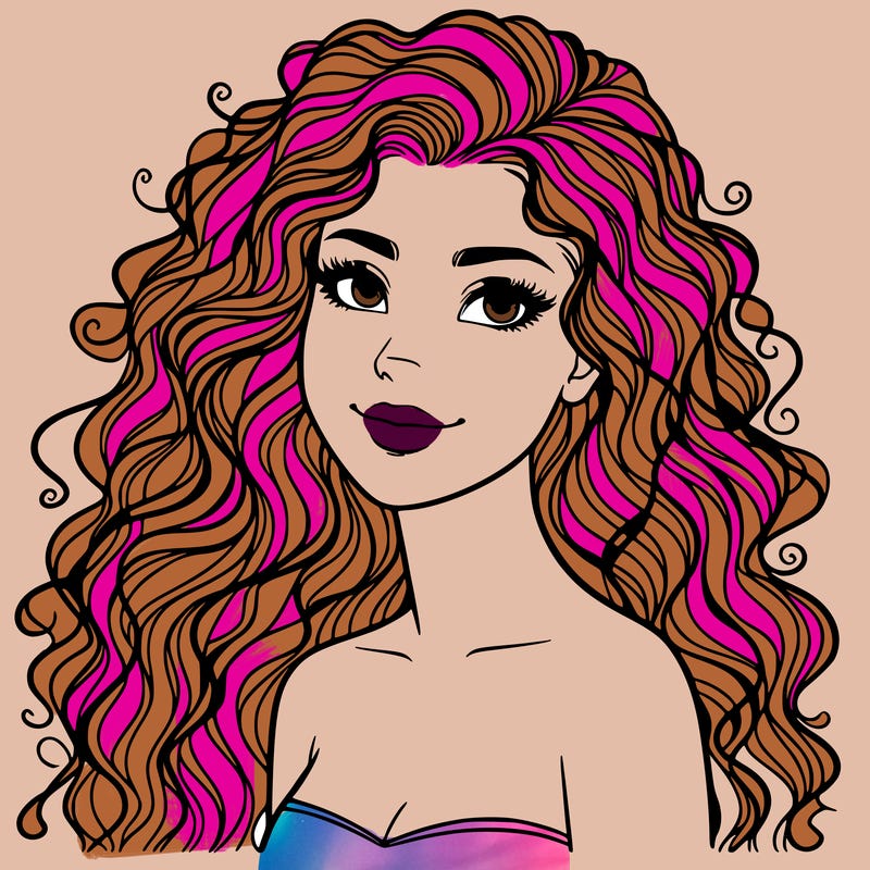 woman with curly  long hair realistic