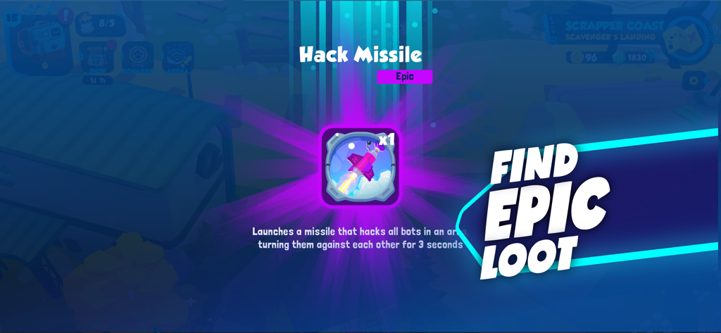 Botworld Adventure - Botworld Adventure gameplay showing an Epic Hack Missile loot drop