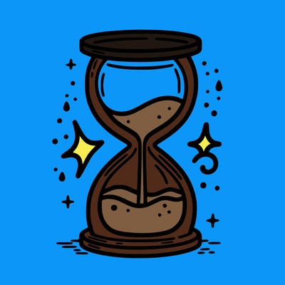 hour glass with sand falling into water pool on bottom level symbolizing air and water signs