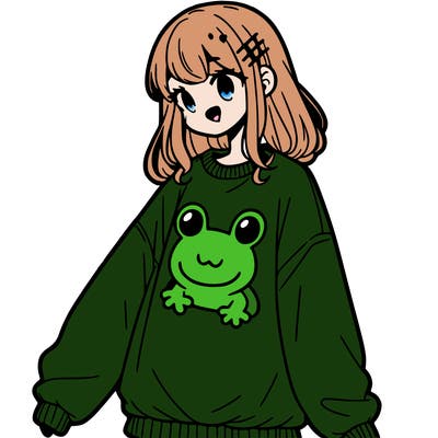 girl wearing frogging sweatshirt