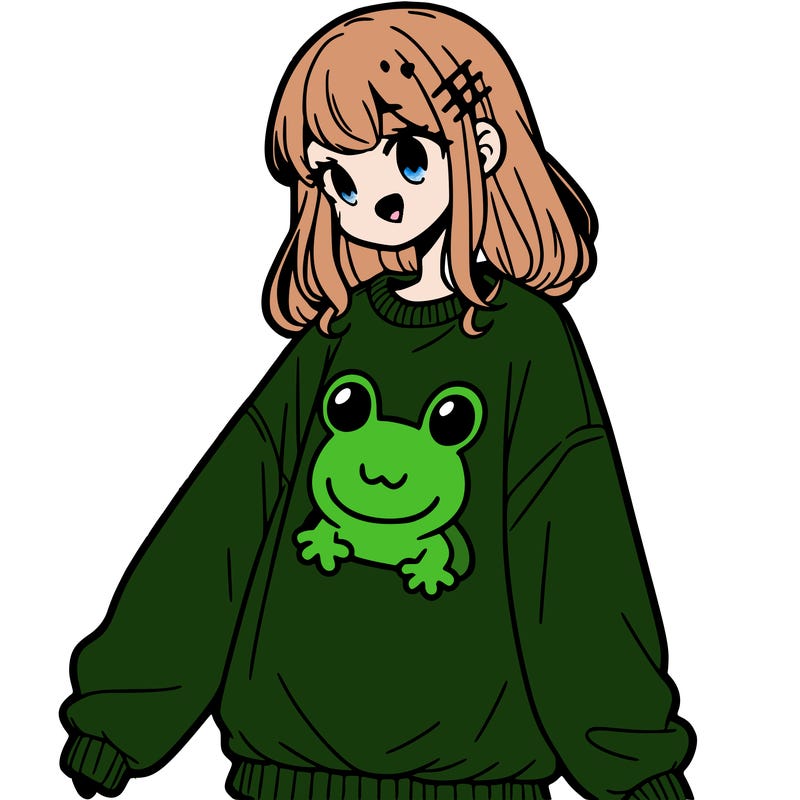girl wearing frogging sweatshirt