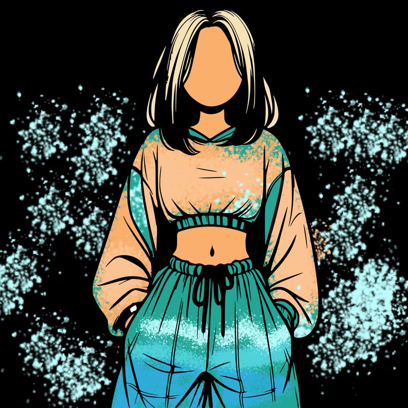 realistic girl faceless with baggy pants and a crop top