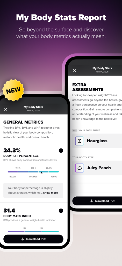 ZOZOFIT: 3D Body Scanner - ZOZOFIT app displaying body fat percentage BMI and body shape assessments