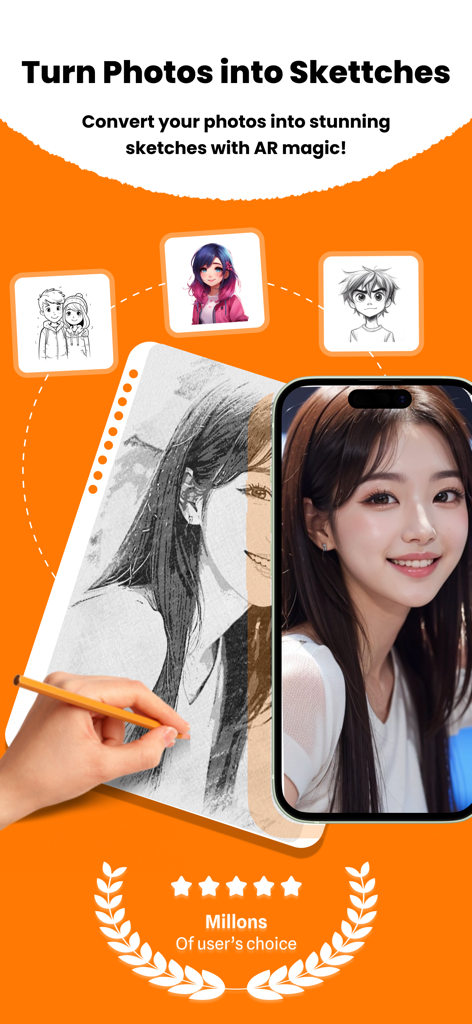 AR Drawing Paint Art - Una persona usando la aplicación AR Drawing para calcar una foto de su teléfono sobre papel para crear un boceto.