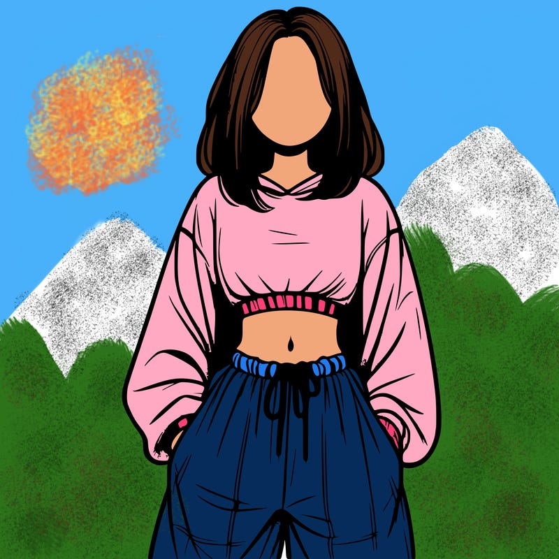 realistic girl faceless with baggy pants and a crop top
