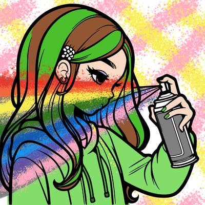 a realistic girl spray painting