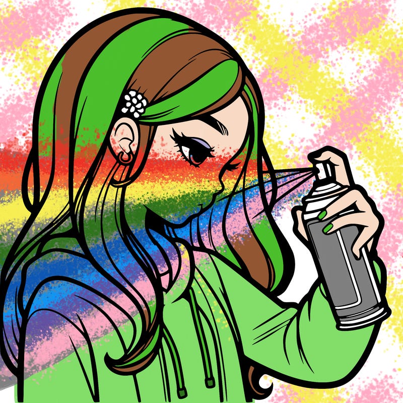 a realistic girl spray painting