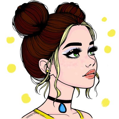 realistic girl with buns on the top of her head