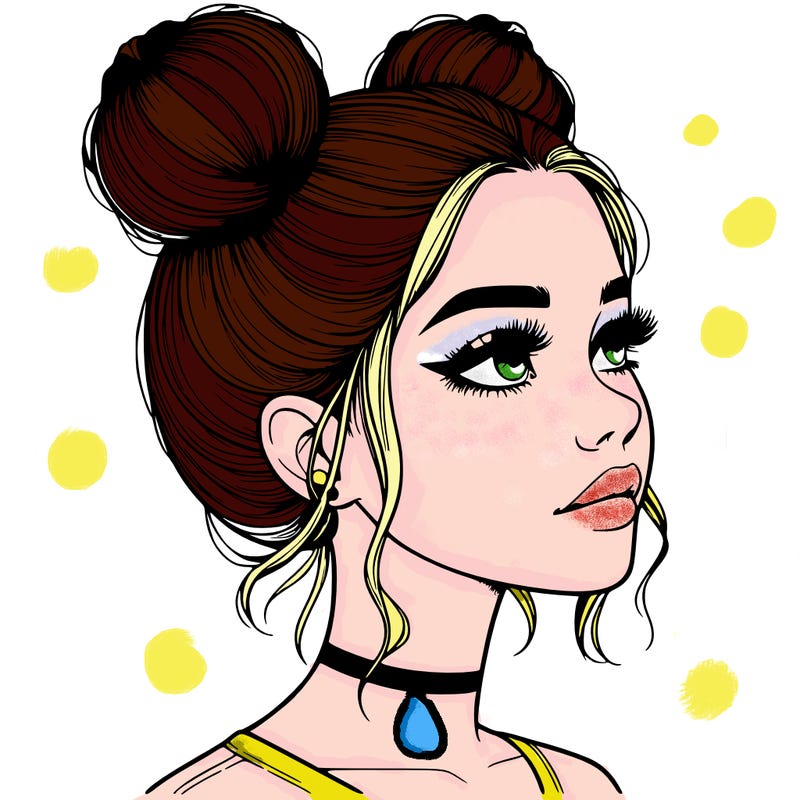 realistic girl with buns on the top of her head
