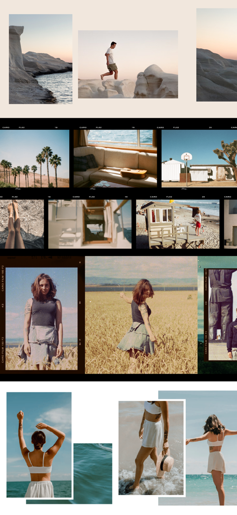 Panorama Scroll Carousel Maker - 필름 및 미니멀 스타일을 포함한 미학적인 인스타그램 캐러셀 레이아웃 컬렉션