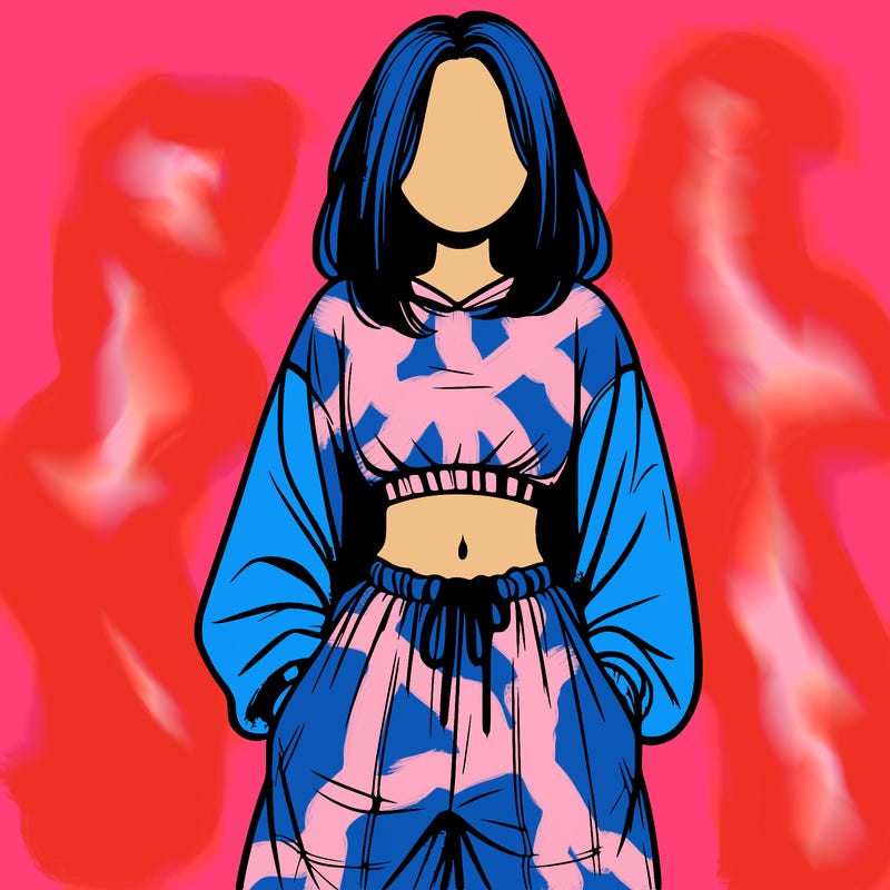 realistic girl faceless with baggy pants and a crop top