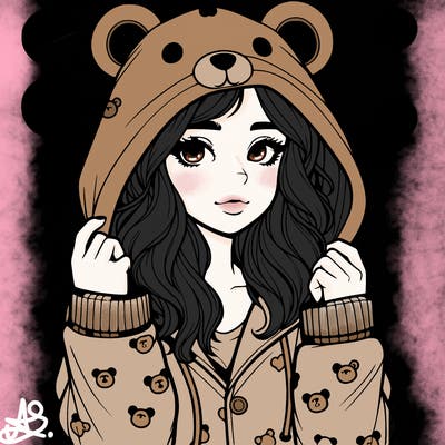 realistic girl in a animal pjs hoodie