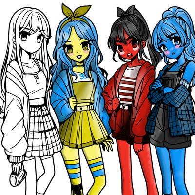 teen manga girls group of 4