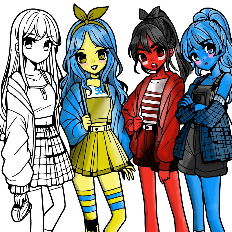 teen manga girls group of 4