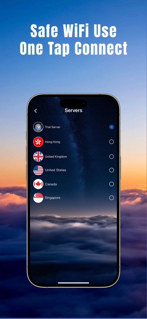 VPN-Fast VPN Proxy ВПН 1 - Interfaccia dell'app Fast VPN che mostra un elenco di server globali per una connessione Wi-Fi sicura