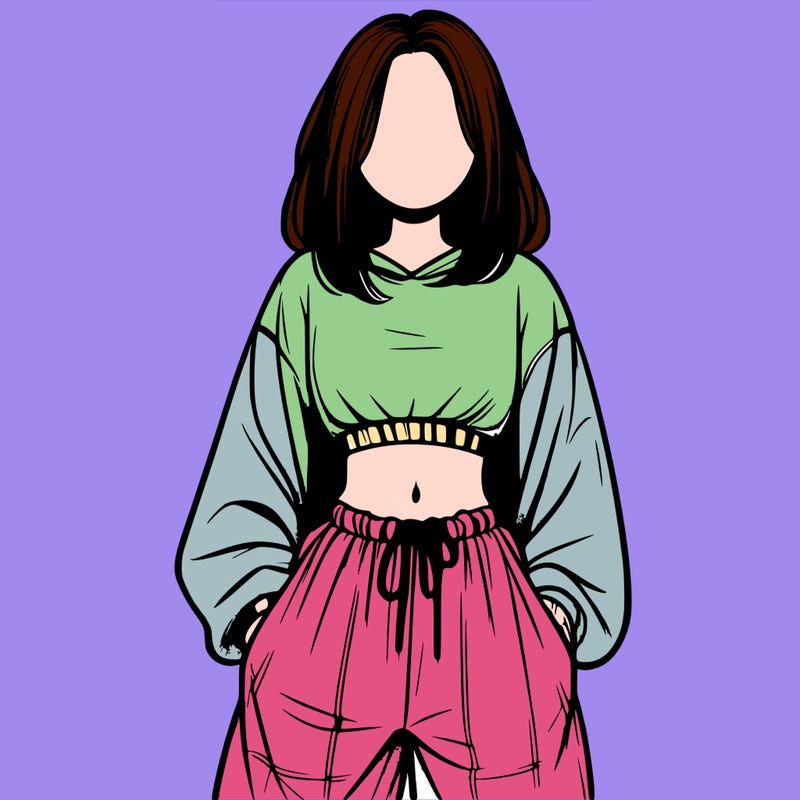 realistic girl faceless with baggy pants and a crop top