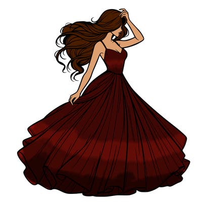 realistic woman with dress flowing in the wind