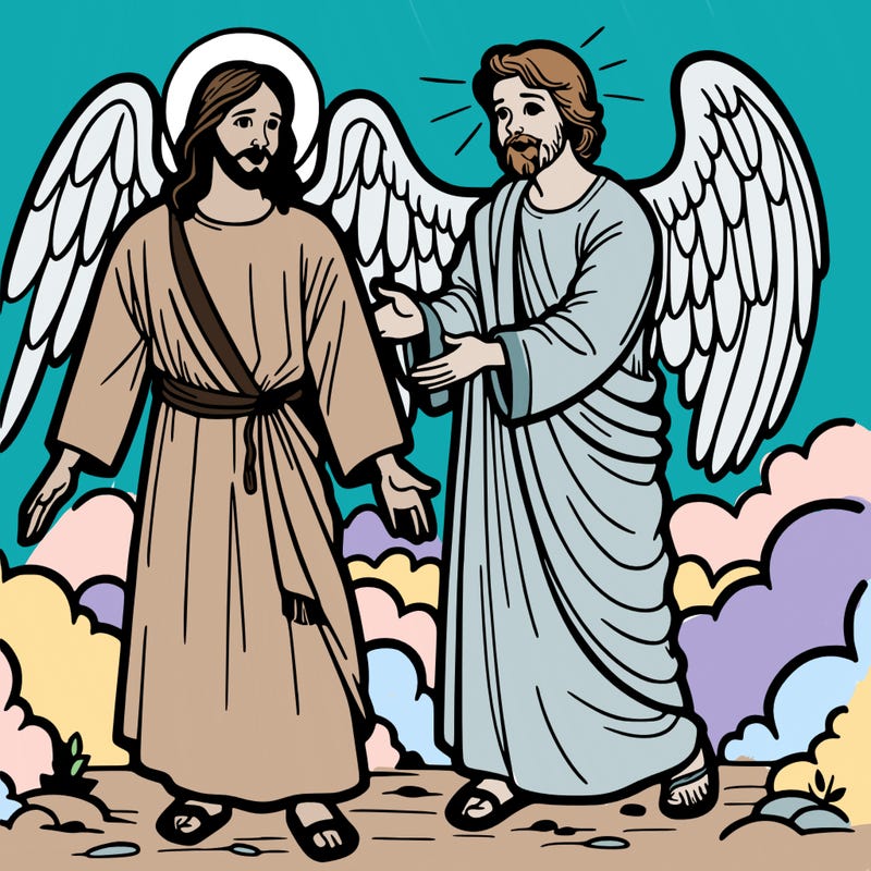 jesus with angel coming