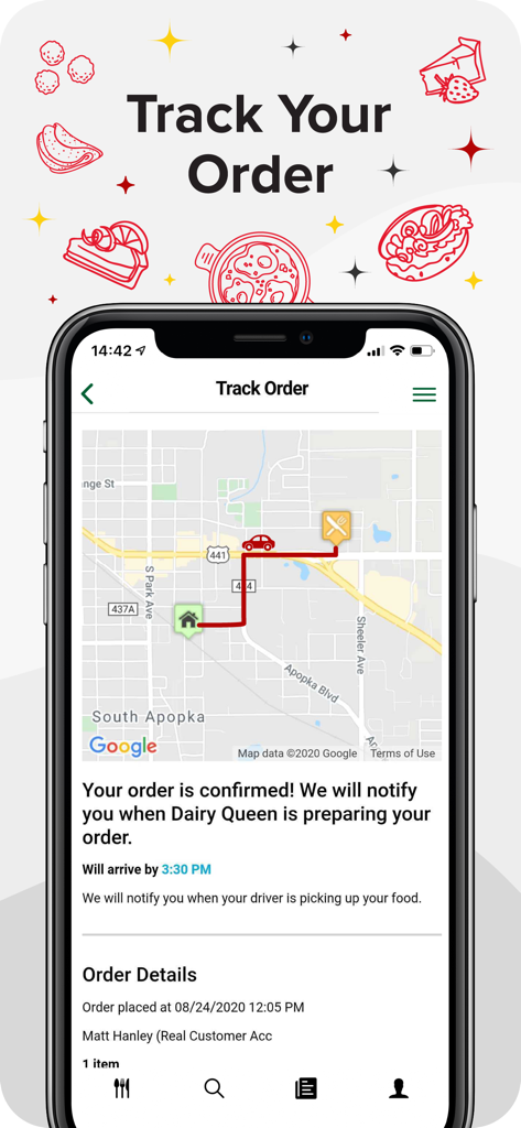 A smartphone screen showing the 352 Delivery app real-time order tracking map in Gainesville Florida.