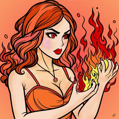 a realistic woman having the power of fire