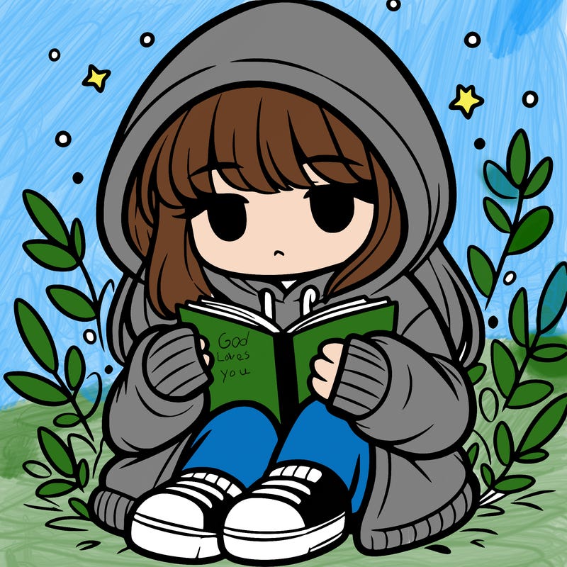 girl in oversized hoodie reading a book