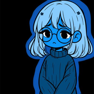 sad girl with glasses in a sweater