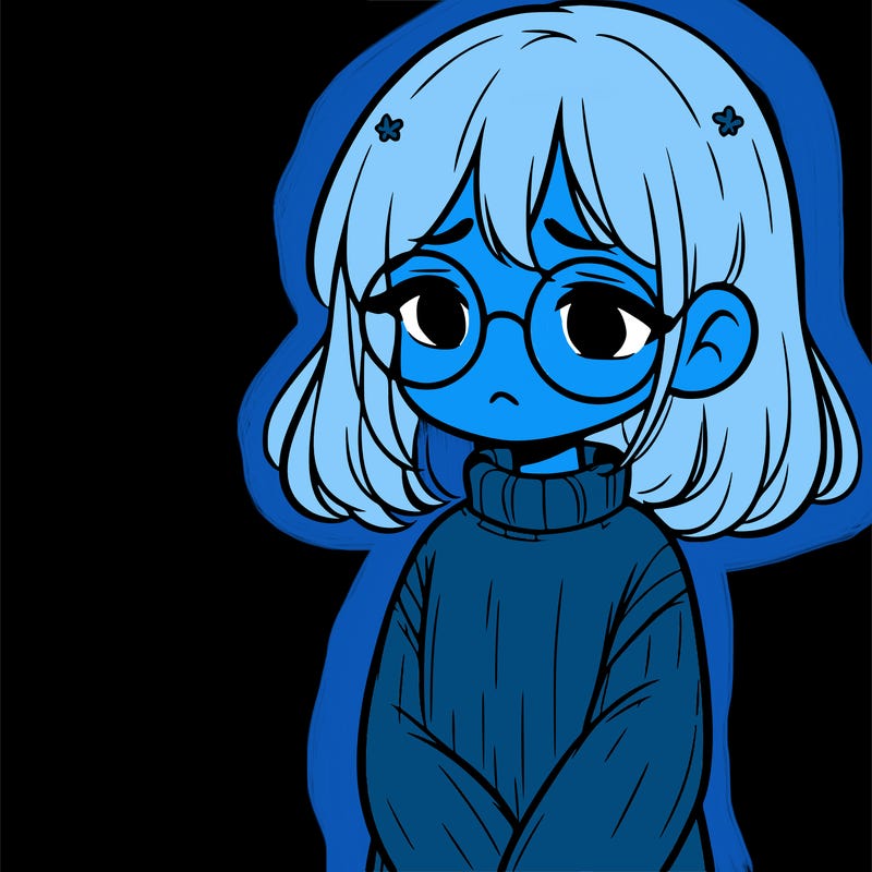 sad girl with glasses in a sweater