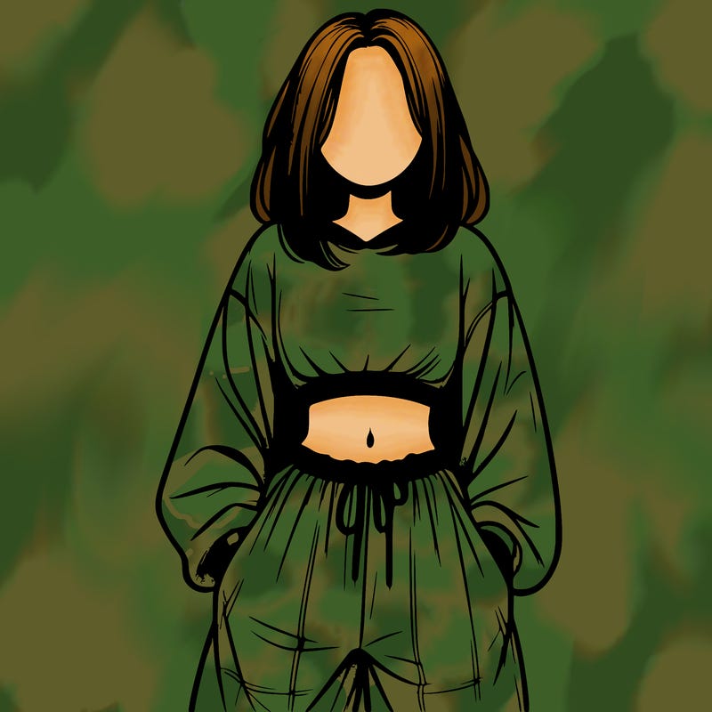 realistic girl faceless with baggy pants and a crop top