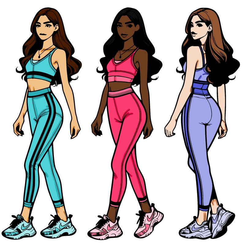 skinny girl with lulu lemon leggings on and a crop top and nike shoes and long hair