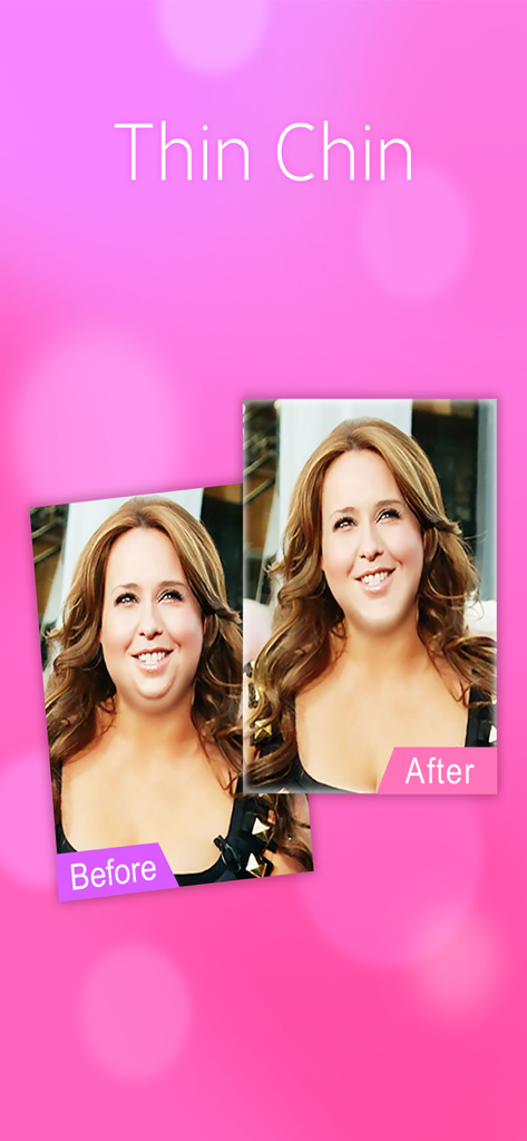 Before and after comparison of a woman using the thin chin editing tool